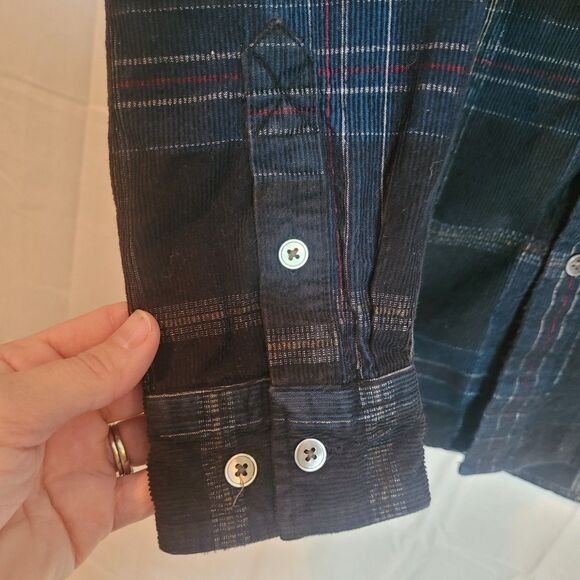 Carbon 2 Cobalt Corduroy Button Up Shirt Mens Size Small Blue Black Plaid Preppy - Picture 6 of 11